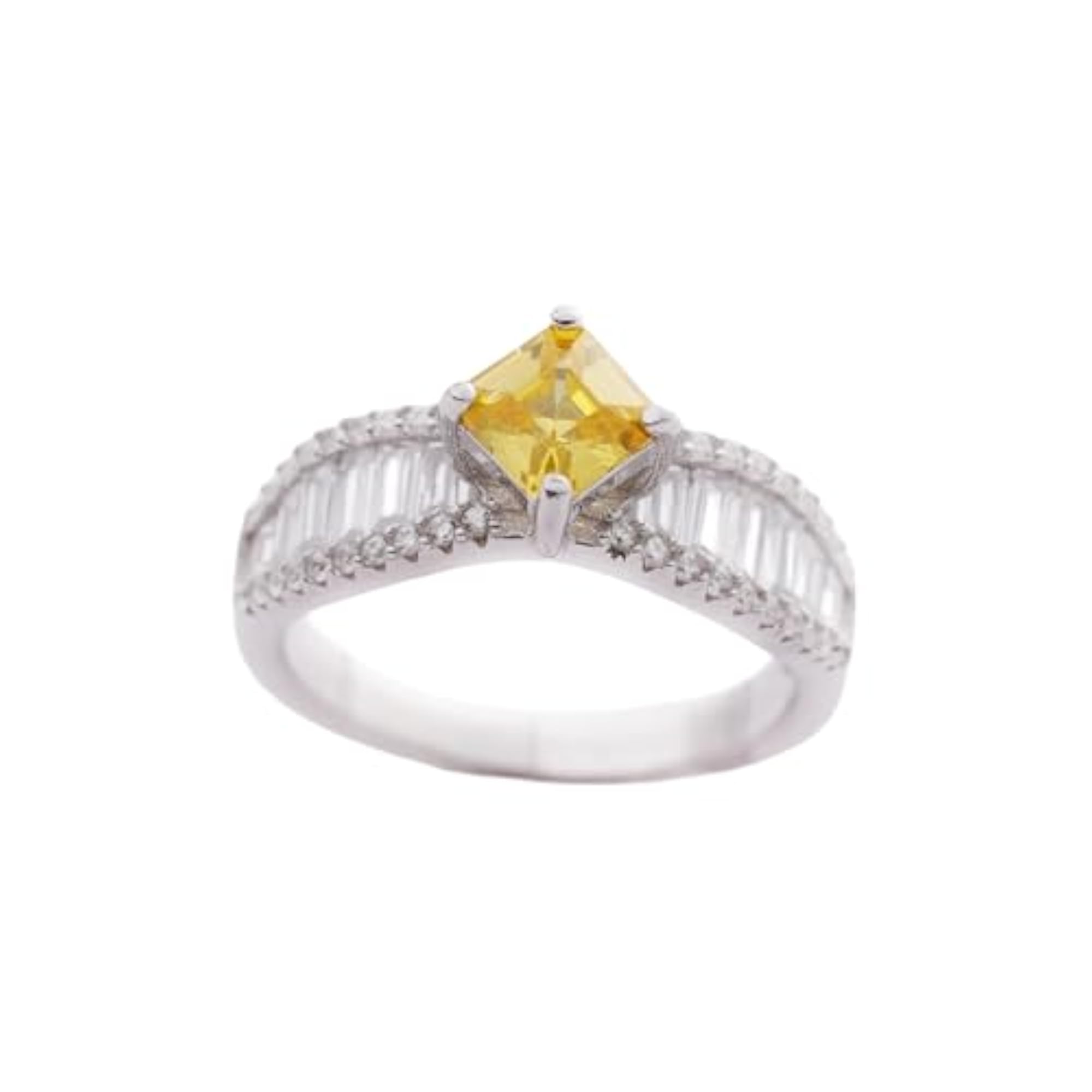 Women's 925 Sterling Silver Yellow Crystal Ring, Elegant Design